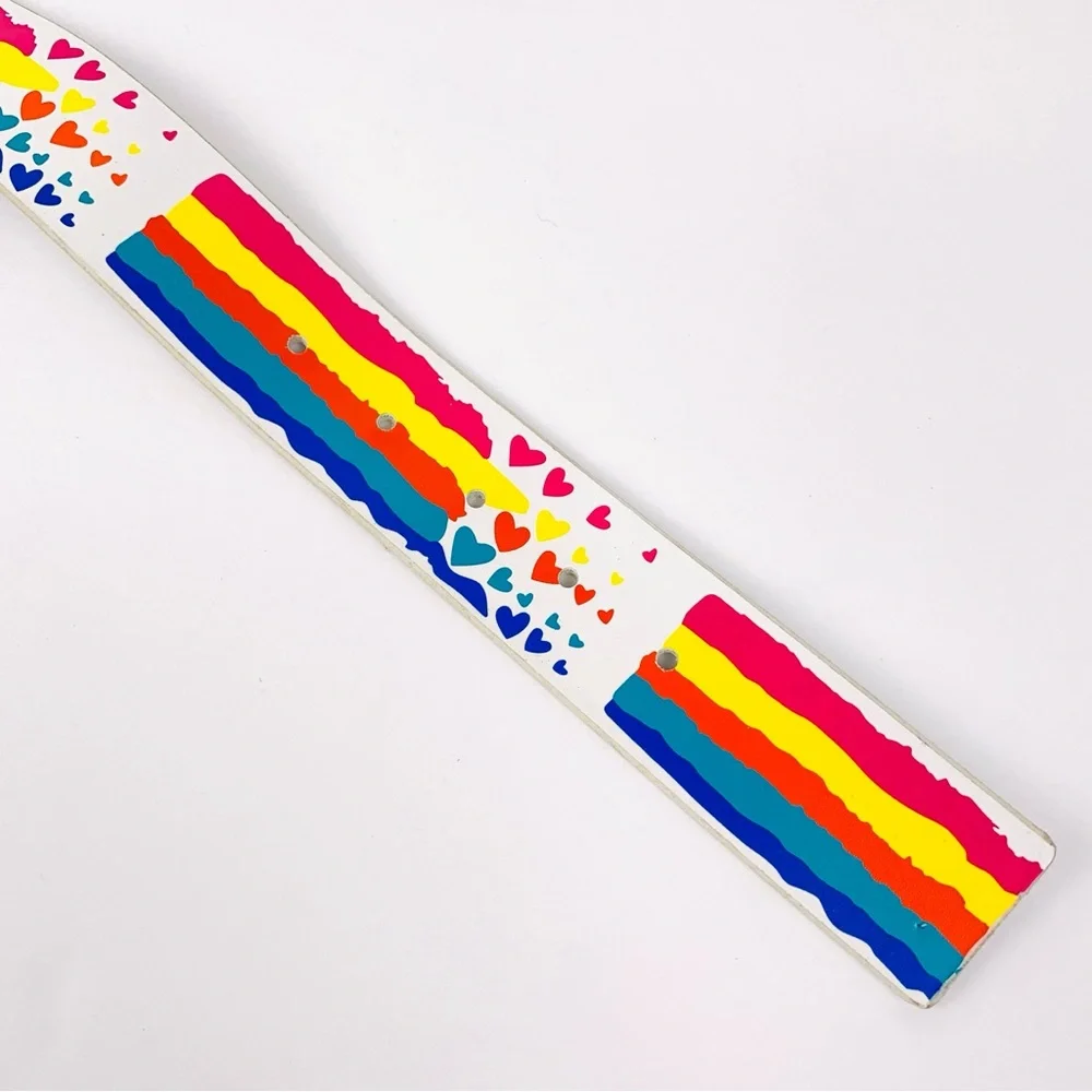 Y2K rainbow & heart belt faux leather belt from No Boundaries, size large